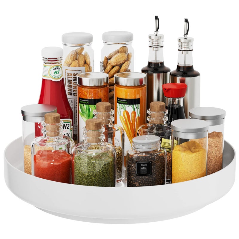 Ovicar Lazy Susan Cabinet Organizer  13 inch Metal Turntable Lazy Susan for Kitchen Spice Rack Pantry Cupboard Bathroom Countertop Refrigerator Table Storage White