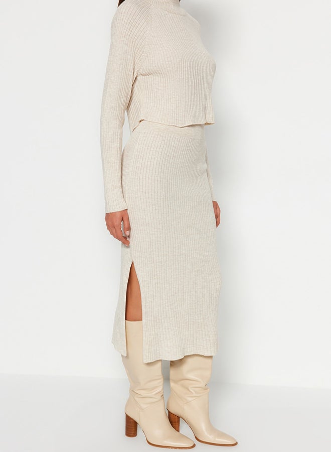 trendyol Beige Crop Pencil Skirt Knitwear Bottom-Top Set - Image 5