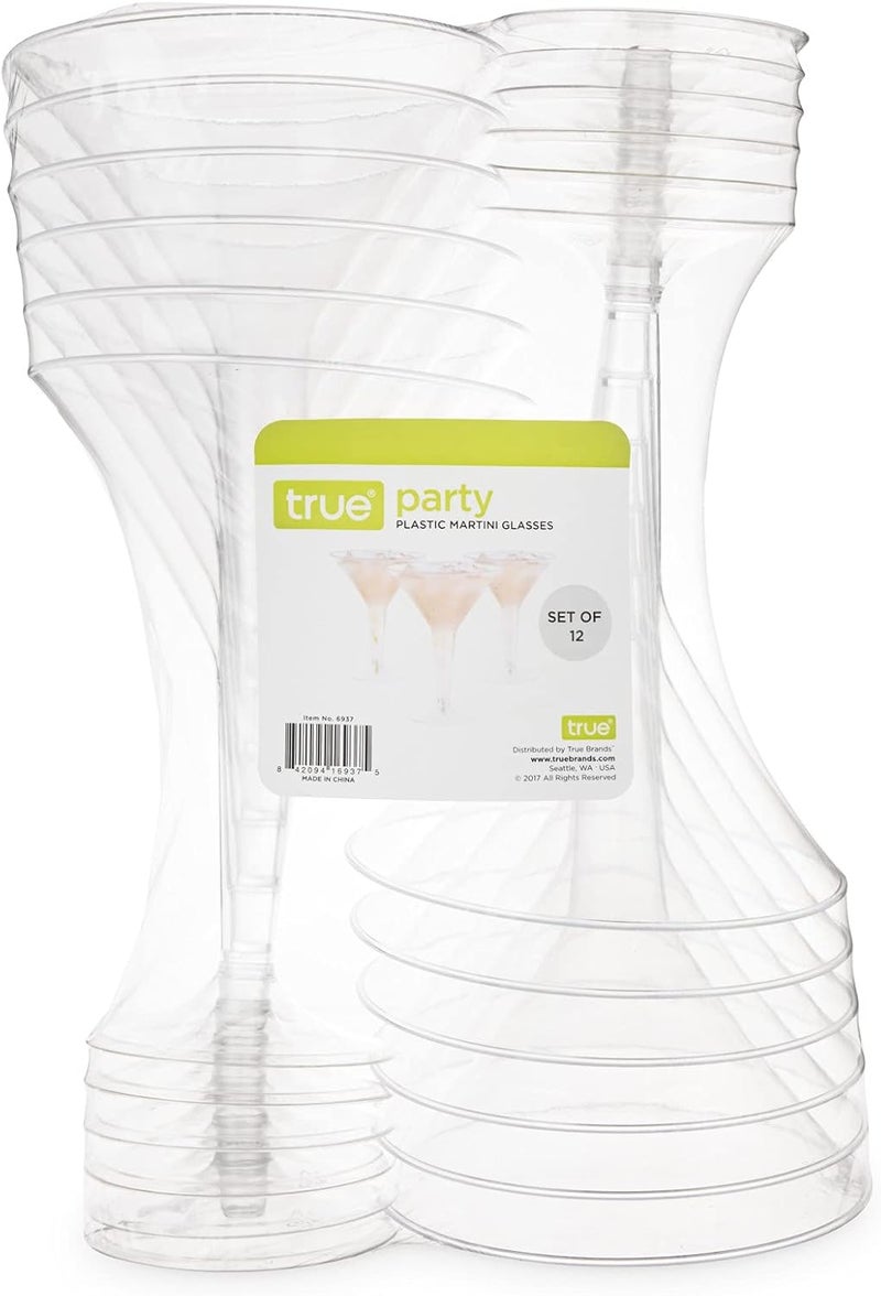 True Party Disposable Plastic Martini Glasses - Stemmed Clear Cocktail Cups for Outdoors, Parties - 8oz Set of 12 - Image 5