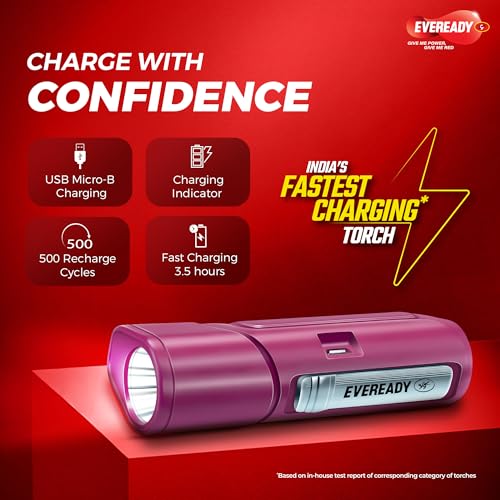 Eveready Pocketlite DL100, Rechargeable 1W LED Torch Cum Emergency 2W Sidelight, Type-B/Micro-USB Fast Charging, Overcharge & Deep Discharge Protection, Powered by Li-Ion Battery, Pack of 3 - Image 5