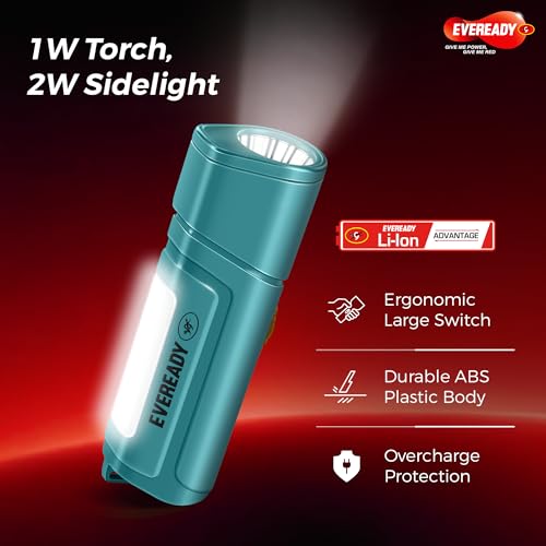 Eveready Pocketlite DL100, Rechargeable 1W LED Torch Cum Emergency 2W Sidelight, Type-B/Micro-USB Fast Charging, Overcharge & Deep Discharge Protection, Powered by Li-Ion Battery, Pack of 3 - Image 3