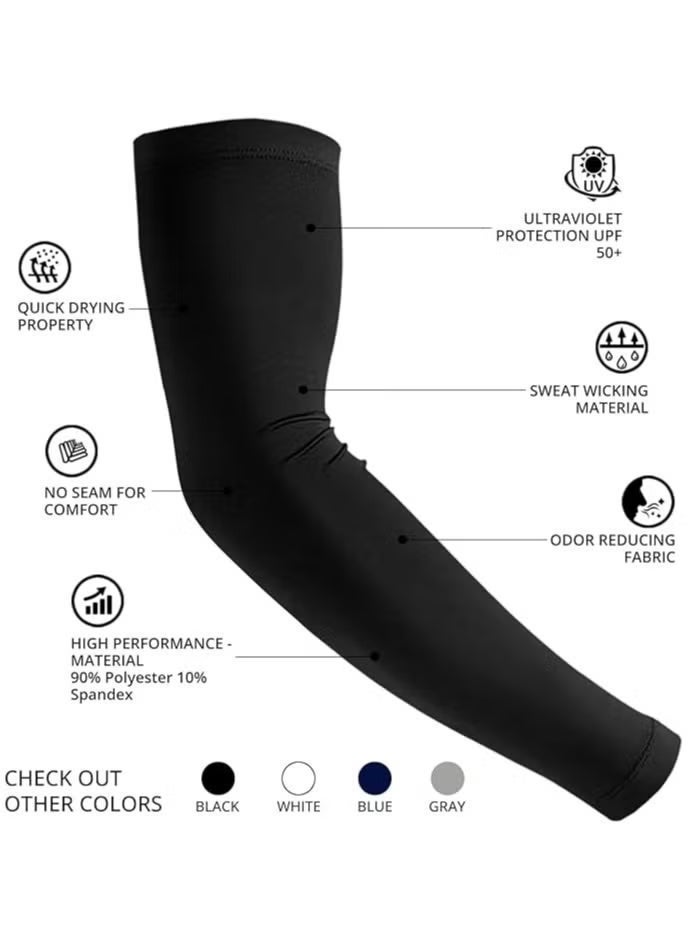 Gecomo Sunscreen Arm Cover, 2pairs Men's and Women's Arm Cover, Compressed UV Sunscreen Tattoo Cover, Baseball, Basketball, Football, Golf, Running, Upf 50 Arm Cover, Bicycle, Driving (Black) - Image 3
