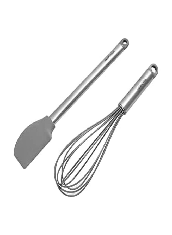 Farberware Professional 2 Piece Baking Set with Stainless Steel Wire Whisk and Stanless Steel Handle, Grey Silicone Head Spatulas For Beating, Blending, Mixing, and Scraping - Image 1