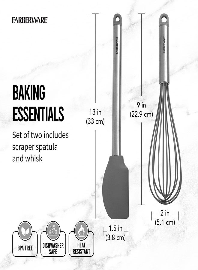 Farberware Professional 2 Piece Baking Set with Stainless Steel Wire Whisk and Stanless Steel Handle, Grey Silicone Head Spatulas For Beating, Blending, Mixing, and Scraping - Image 3