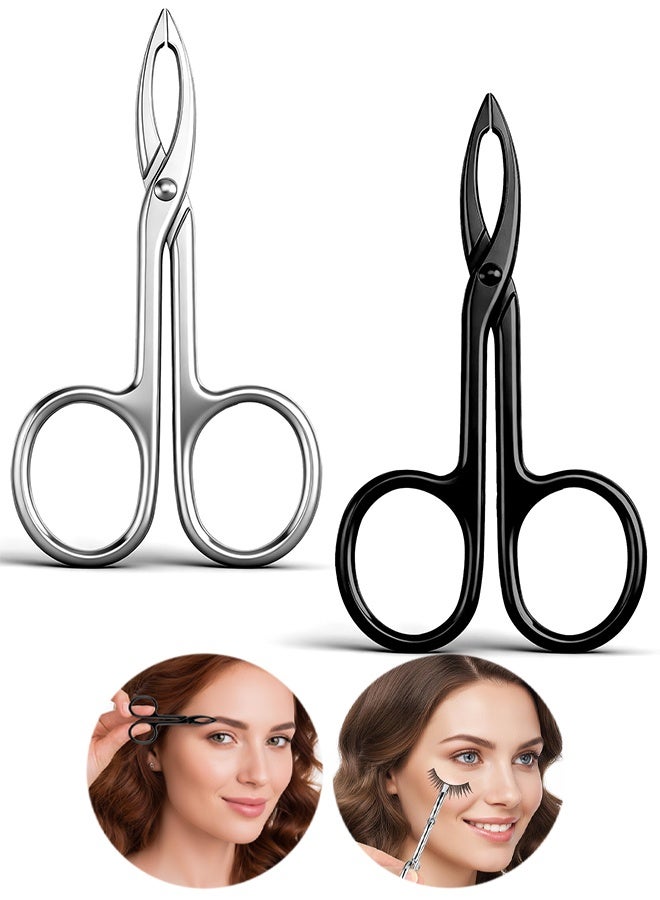 2PCS Scissor Handle Eyebrow Tweezers, Straight Tip Precision Hair Plucker Remover for Eyebrows Facial Hair Grooming Care (Silver & Black) - Image 1