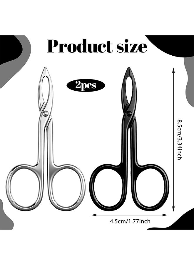 2PCS Scissor Handle Eyebrow Tweezers, Straight Tip Precision Hair Plucker Remover for Eyebrows Facial Hair Grooming Care (Silver & Black) - Image 2