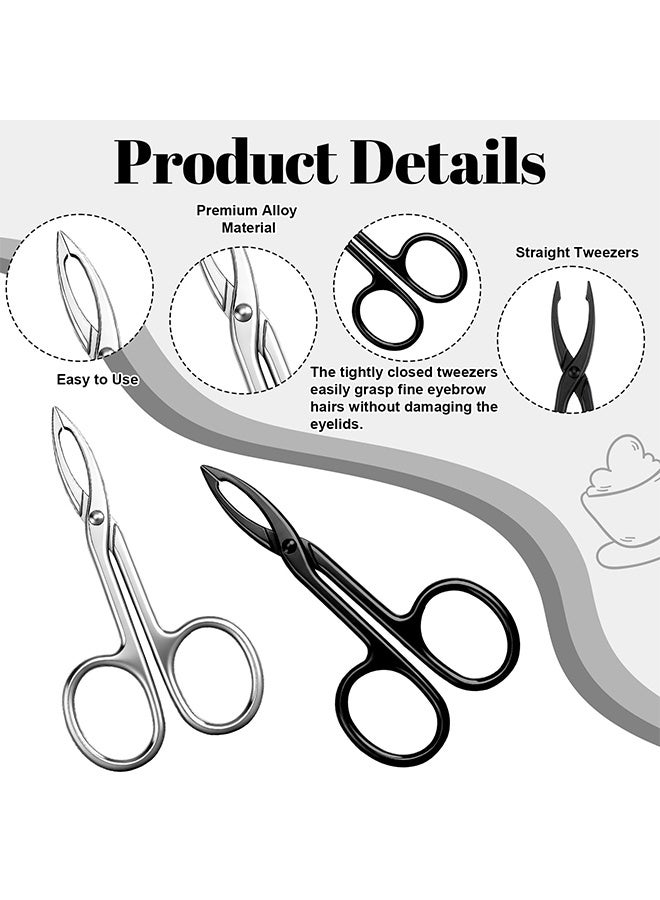 2PCS Scissor Handle Eyebrow Tweezers, Straight Tip Precision Hair Plucker Remover for Eyebrows Facial Hair Grooming Care (Silver & Black) - Image 3