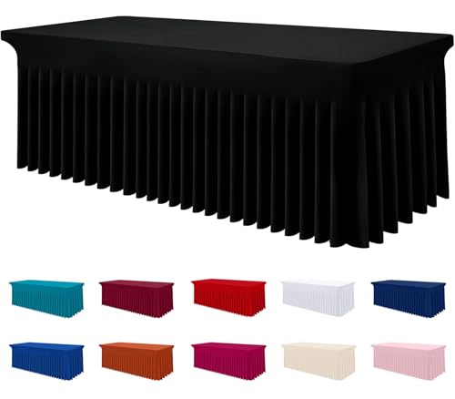 Smiry Spandex Tablecloth Elastic Fitted Stretch Tablecloth for 4FT Rectangle Tables Waterproof Washable Table Cover Skirt for Outdoor Wedding Banquet Parties Black 48Lx30Wx30H Inch - Image 1
