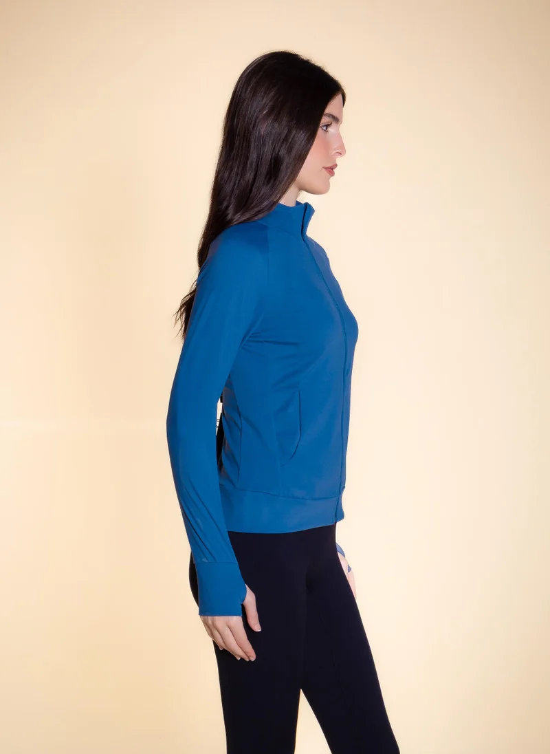Shapes Blue SOFT LONG SLEEVE ZIP-UP TOP for Women | Best Price UAE