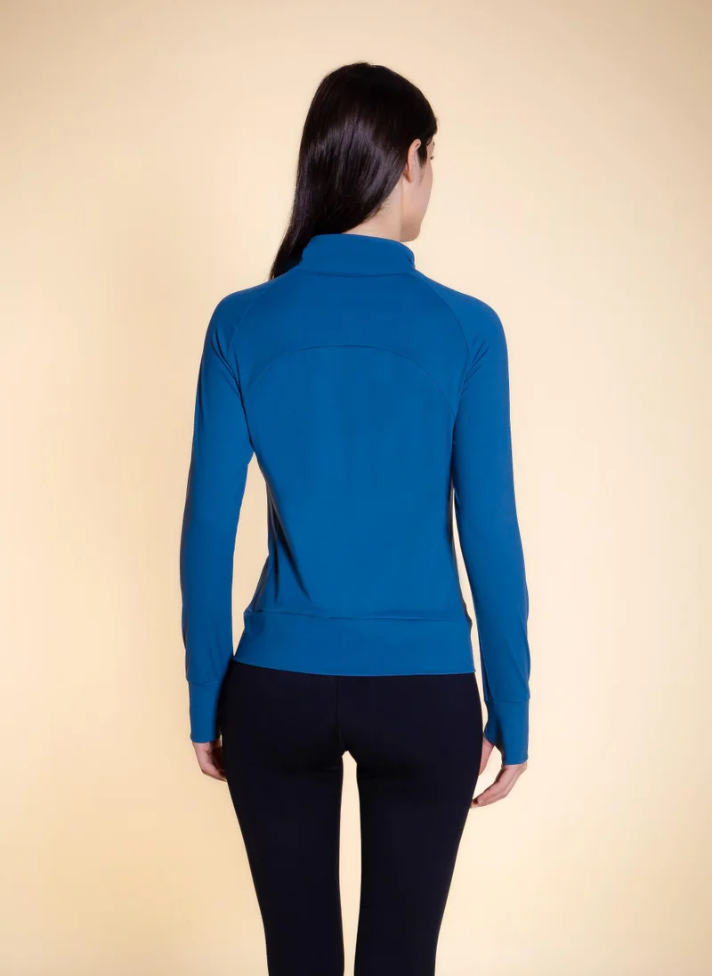 Shapes Blue SOFT LONG SLEEVE ZIP-UP TOP for Women | Best Price UAE
