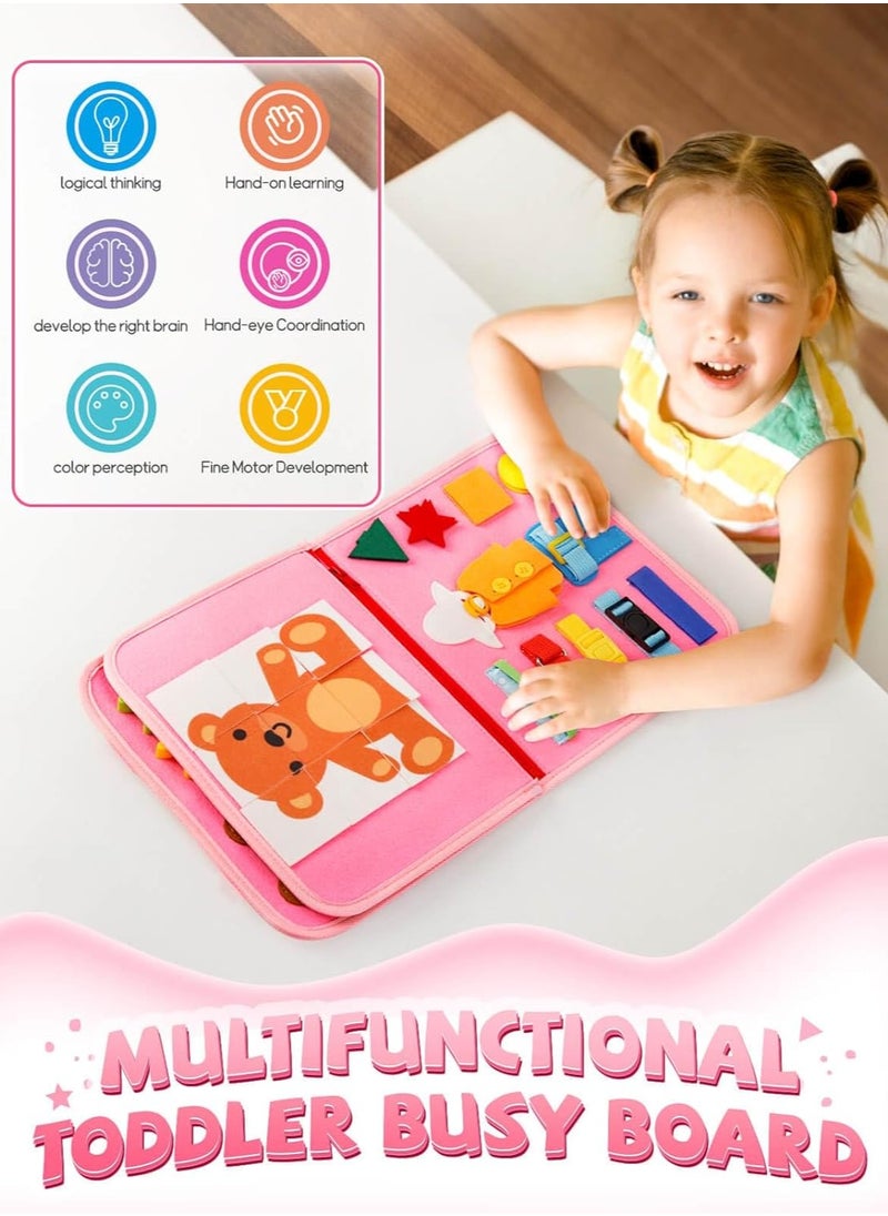 unikbebe Busy Board Books, Montessori Sensory Activity Board for Early Learning, Multifunctional Portable Quiet Book, Travel Carry-on Toy, Preschool Kids Learning Life Skills & Fine Motor Skills, Kid-Friendly Felt Material Board Game, Pink Mermaid Design  - Image 5