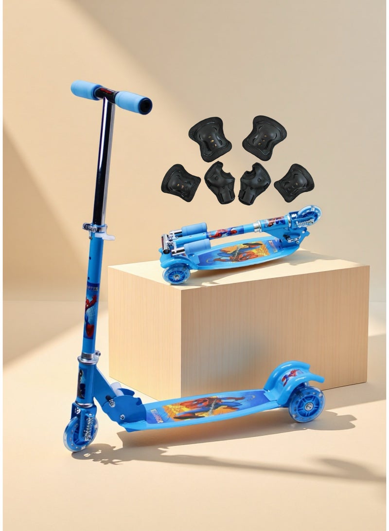 EASY FUTURE For Kids 3 to 8 Years, Scooters with Foldable & Height Adjustable Handle Kick Scooter with LED PU Wheels & Rear Brake Including Protective Gear Set Kids Scooter - Image 1