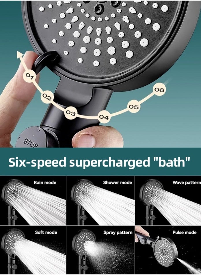 MODI High-Pressure Shower Head with 3 Filters & 6 Spray Modes – Handheld Filtered Shower Sprayer with Stop Button for Bathroom Spa Use - Black - Image 1