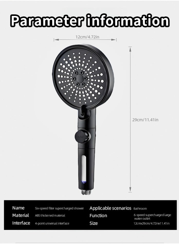 MODI High-Pressure Shower Head with 3 Filters & 6 Spray Modes – Handheld Filtered Shower Sprayer with Stop Button for Bathroom Spa Use - Black - Image 4