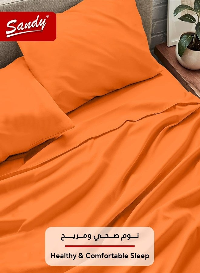 Sandy Premium Hotel Quality Flat Sheet, Fitted Sheet and Pillow Cases, Bed Sheet 4 Pieces Set, Soft & Breathable and Cooling, King Size (274 x 259 cm & 200 x 200 +30 cm), Orange - Image 3