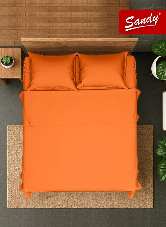 Sandy Premium Hotel Quality Flat Sheet, Fitted Sheet and Pillow Cases, Bed Sheet 4 Pieces Set, Soft & Breathable and Cooling, King Size (274 x 259 cm & 200 x 200 +30 cm), Orange - Image 1