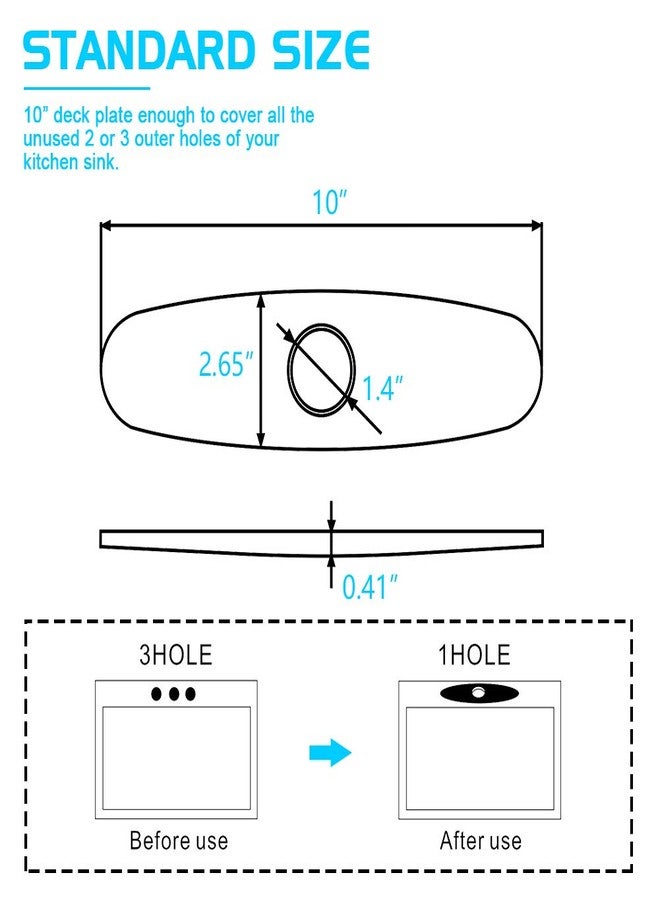 WEWE sink hole cover, escutcheon plate WEWE stainless steel deck plate for 1 or 3 hole bathroom or kitchen sink faucet Mixer tap 10" matte black - Image 2