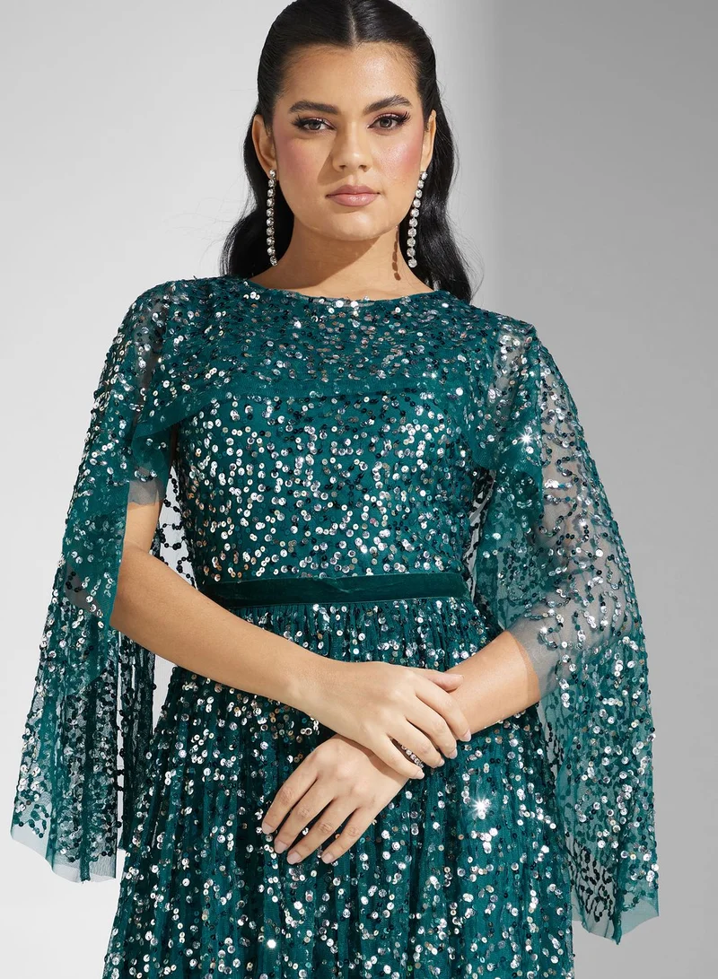 Amelia Rose Embellished Mesh Detail Dress