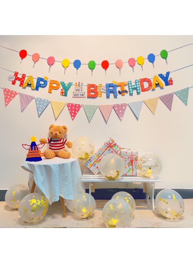 Balloon World Birthday decoration banner, 3 pieces, featuring a "Happy Birthday" phrase design and a vibrant balloon banner. Perfect for birthday parties - Image 2