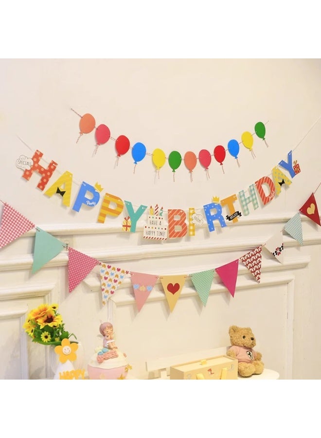 Balloon World Birthday decoration banner, 3 pieces, featuring a "Happy Birthday" phrase design and a vibrant balloon banner. Perfect for birthday parties - Image 3