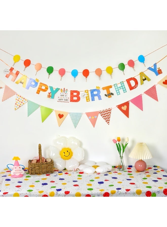 Balloon World Birthday decoration banner, 3 pieces, featuring a "Happy Birthday" phrase design and a vibrant balloon banner. Perfect for birthday parties - Image 5