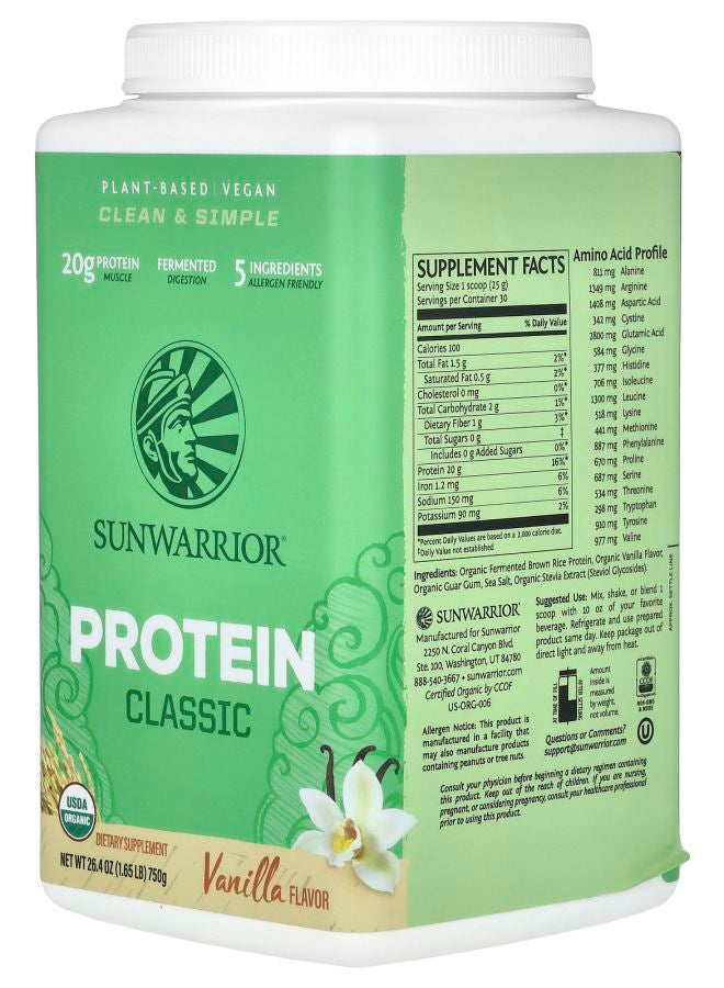 Sunwarrior Classic Protein Vanilla 1.65 lb (750 g) - Image 2