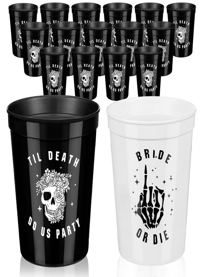 Norme 16 Pcs Bride or Die Bachelorette Party Decorations Black and White Reusable 16 oz Cups Plastic Till Death Do Us Party for the Bride Bachelorette Decorations Wedding Favors - Image 1