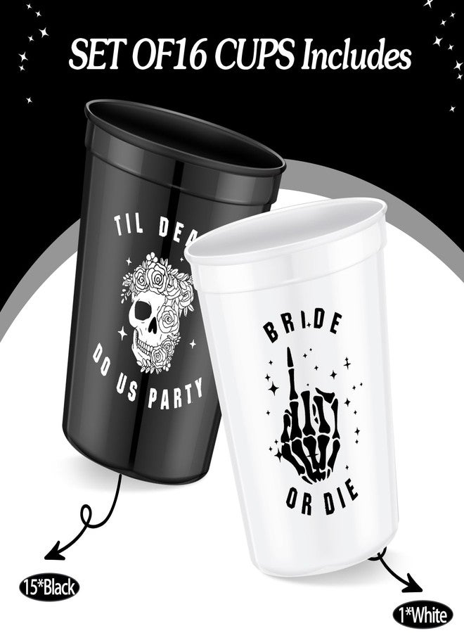 Norme 16 Pcs Bride or Die Bachelorette Party Decorations Black and White Reusable 16 oz Cups Plastic Till Death Do Us Party for the Bride Bachelorette Decorations Wedding Favors - Image 4