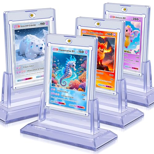 Kitoyz 4Pcs Magnetic Card Holders for Trading Card, Baseball Card Protectors with 4 Stands, 35pt Acrylic Hard Card Sleeves Case for Sports Cards, Game Cards, Standard Cards Storage and Display - Image 1