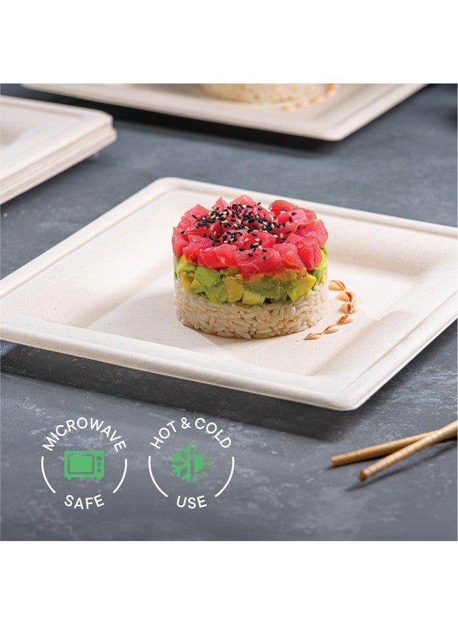 Stack Man 100% Compostable Square Paper Plates [10 inch - 50-Pack] Elegant Disposable Dinner Plates Heavy-Duty Quality, Natural Bagasse Unbleached Eco-Friendly Made of Sugar Cane Fibers, 10" Biodegradable Plate - Image 4