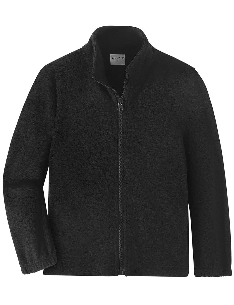 Spring&Gege Kids Lightweight Polar Fleece Jackets Boys Girls Soft Full-Zip Outwear, Black, Size 7-8 Years - Image 1
