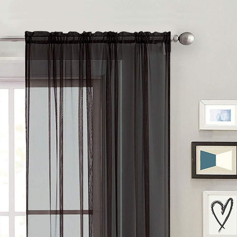 SpaceDresser Sheer Voile Window Treatment Rod Pocket Curtain Panels for Kitchen Bedroom Living Room Drapes Sunlight Filtering Privacy Semi Home Decor Assorted (Black, 52 W x 84 L) - Image 3