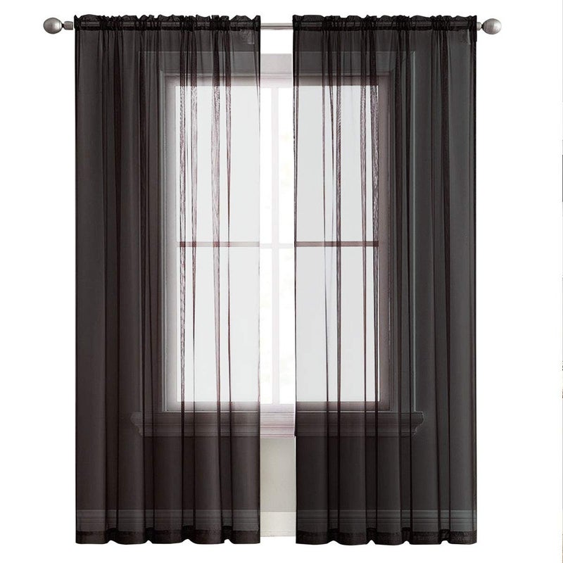 SpaceDresser Sheer Voile Window Treatment Rod Pocket Curtain Panels for Kitchen Bedroom Living Room Drapes Sunlight Filtering Privacy Semi Home Decor Assorted (Black, 52 W x 84 L) - Image 2
