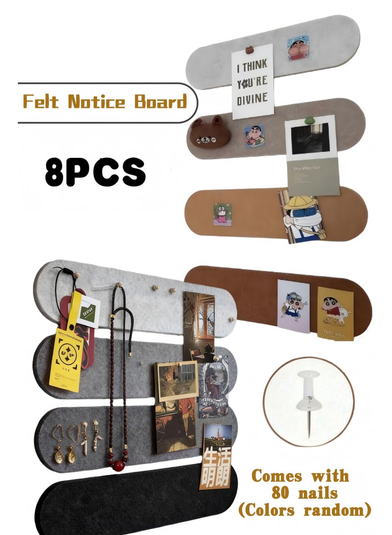 8 Pack Larger Cork Board Bar Strips 40*10cm with 80 Pushpins Self-Adhesive Bulletin Board Strips, Felt Pin Board, Self-Adhesive Felt Notice Board with 80 Push Pins, Felt Bulletin Board for Office, School & Home Wall Decor,  8 color - Image 5