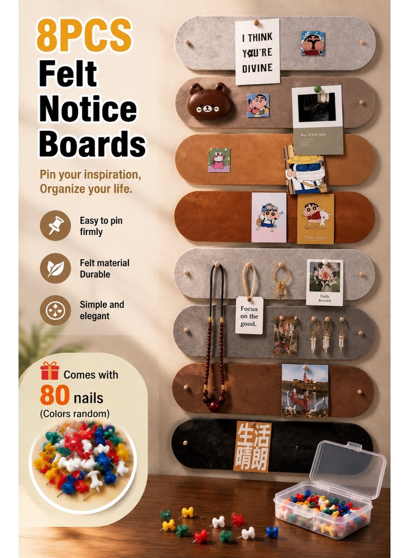 8 Pack Larger Cork Board Bar Strips 40*10cm with 80 Pushpins Self-Adhesive Bulletin Board Strips, Felt Pin Board, Self-Adhesive Felt Notice Board with 80 Push Pins, Felt Bulletin Board for Office, School & Home Wall Decor,  8 color - Image 1