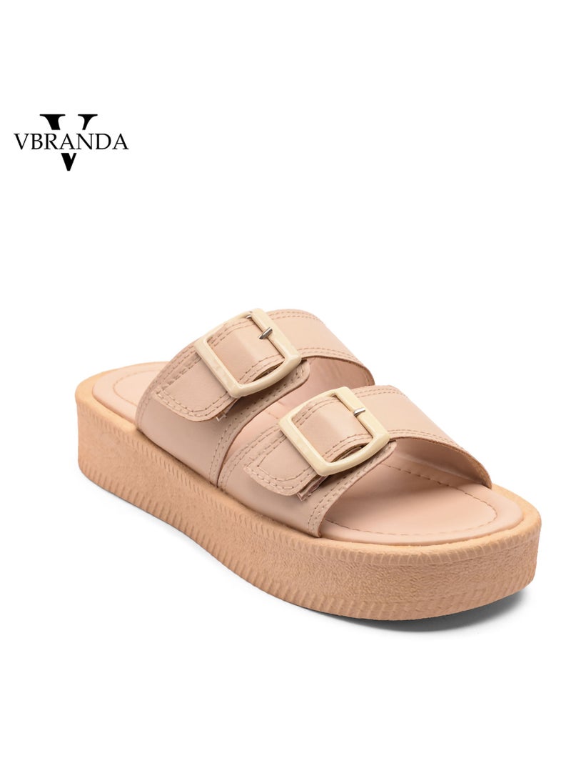 Vbranda High-Quality Leather Slipper with Medium Heel SF-54-BEIGE  - Image 2