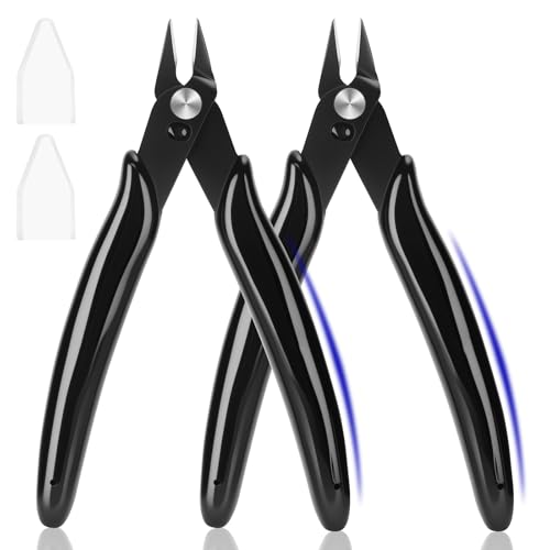 EamPrsk 5 Inch Flush Cutters, 2 Pack Micro Wire Cutters, Sharp Zip Tie Cutter, Precision Wire Cutters for Crafting, Jewelry Making, Plastic Models, 3D Print, Electronics, Floral - Image 1