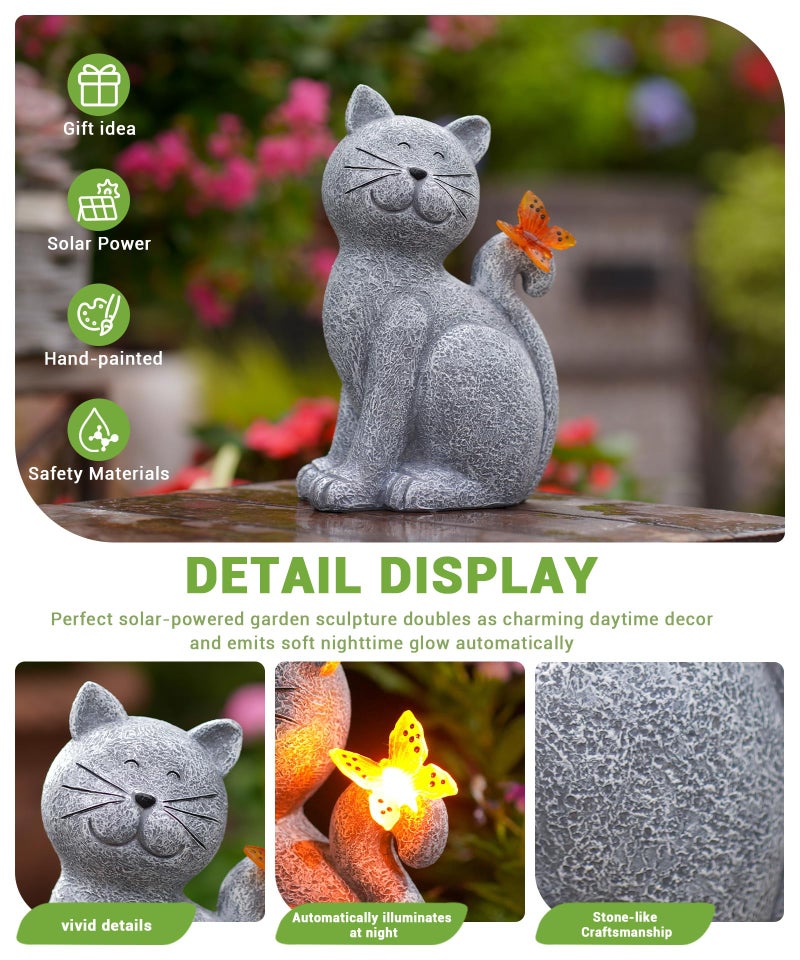 Nacome Cat Outdoor Statues for Garden: Outside Decor with Butterfly Clearance for Yard Art Lawn Ornaments Porch Patio Balcony Home House for Grandma Mom Women - Image 4