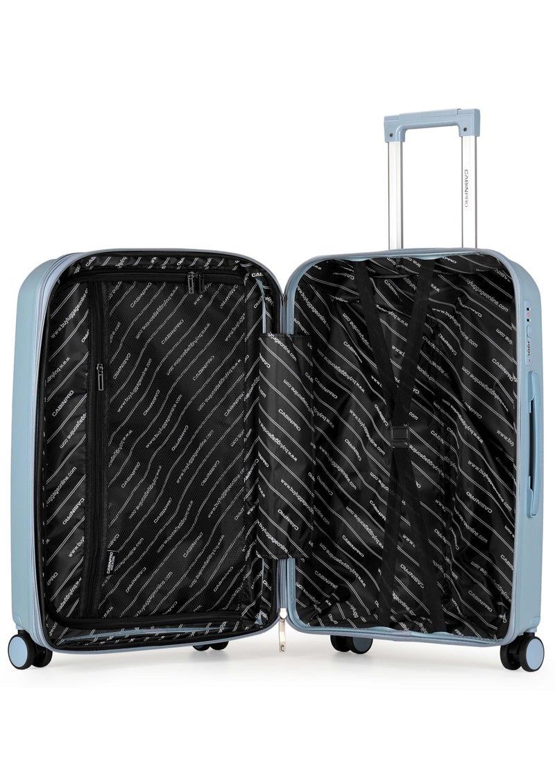 CABINPRO - Unisex Expandable PP Fashion Trolley Lightweight Hard Shell Spinner luggage with 360° Degree 4 Twin Wheel and Double Zippers CP003-Grey Blue - Image 1