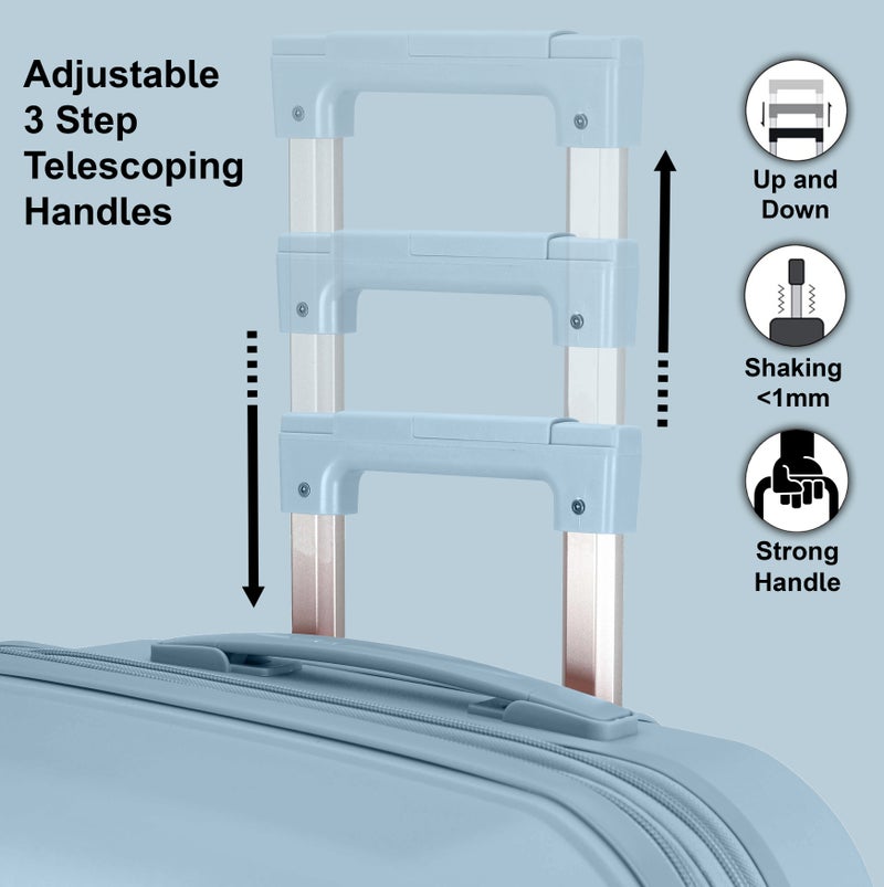 CABINPRO Unisex Expandable Medium Checked PP Fashion Trolley Lightweight Hard Shell Spinner luggage with 360° Degree 4 Twin Wheel and Double Zippers CP003-Grey Blue - Image 3