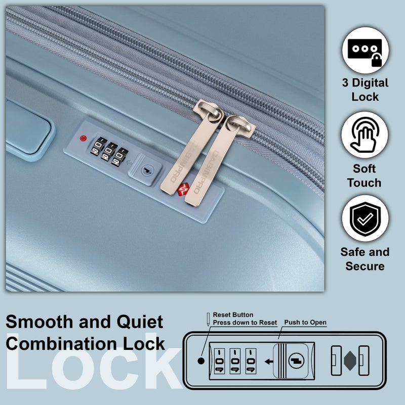 CABINPRO Unisex Expandable Medium Checked PP Fashion Trolley Lightweight Hard Shell Spinner luggage with 360° Degree 4 Twin Wheel and Double Zippers CP003-Grey Blue - Image 5