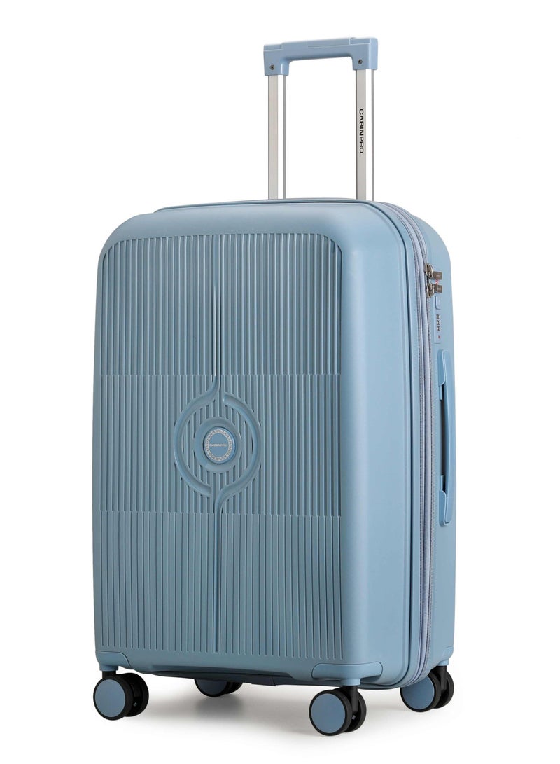CABINPRO unisex expandable medium checked pp fashion trolley lightweight hard shell spinner luggage with 360° degree 4 twin wheel and double zippers cp003-grey blue - Image 1