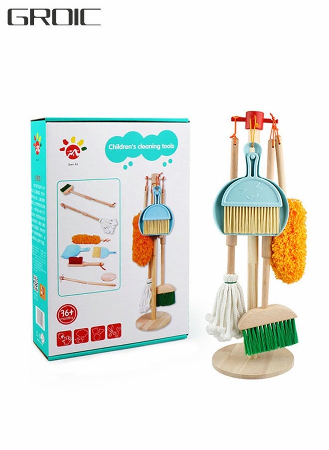 GROIC - Kids Cleaning Set,wooden Cleaning Tool,toy Cleaning Set Includes Broom, Mop, Duster And Organizer, Housekeeping Toy Set, Stem Toys - Image 1