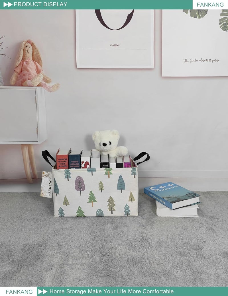 FANKANG Storage Bins, Nursery Hamper Canvas Laundry Basket Foldable with Waterproof PE Coating Large Storage Baskets for Kids Boys and Girls, Office, Bedroom, Clothes,Toys(Rec-Colorful Forest ） - Image 4