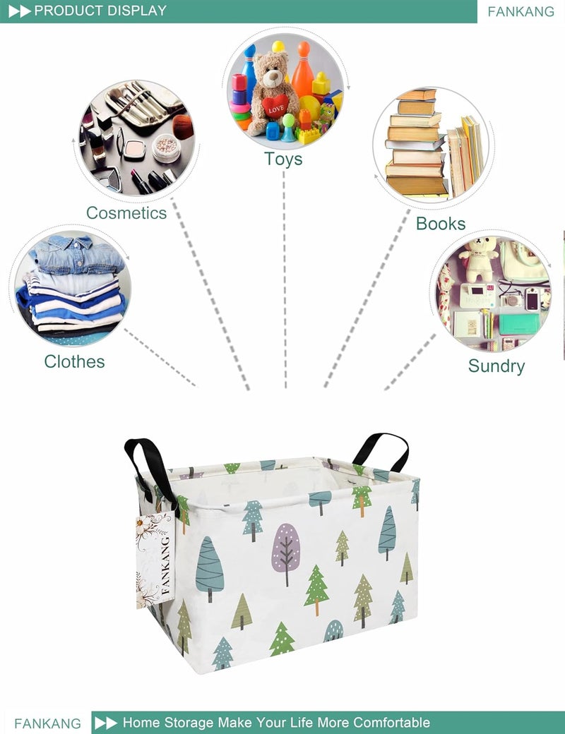 FANKANG Storage Bins, Nursery Hamper Canvas Laundry Basket Foldable with Waterproof PE Coating Large Storage Baskets for Kids Boys and Girls, Office, Bedroom, Clothes,Toys(Rec-Colorful Forest ） - Image 3