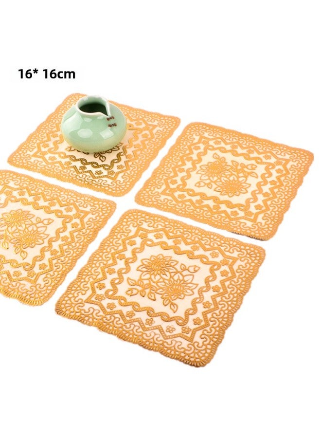 16cm Round Bronzing Coaster Mat European Style Table Lamp Mat Lotus 16cm Table Mat PVC Lace Gift Mat-Color:Square Golden Lotus-Specifications:16cm  - Image 1