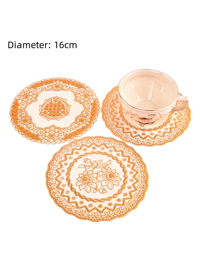 16cm Round Bronzing Coaster Mat European Style Table Lamp Mat Lotus 16cm Table Mat PVC Lace Gift Mat-Color:Square Golden Lotus-Specifications:16cm  - Image 5
