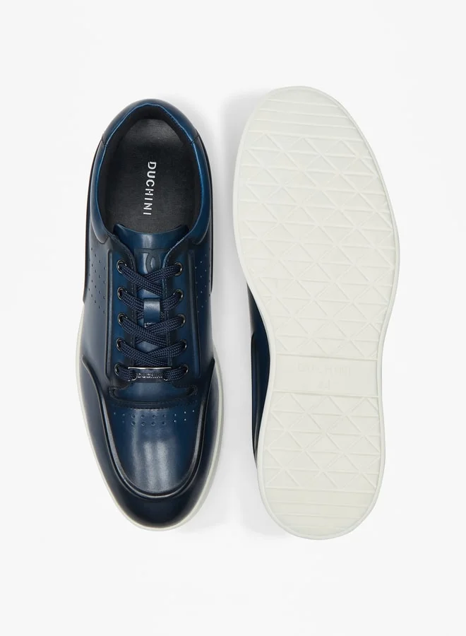 DUCHINI Men's Textured Lace-Up Low Ankle Sneakers