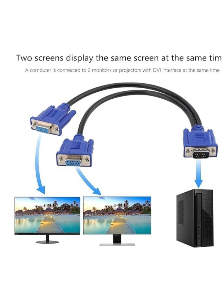 Reacon VGA Splitter Cable 1 Male to 2 Female – Dual Monitor Y Adapter for Screen Duplication (1 Ft, No Extension) - Image 2
