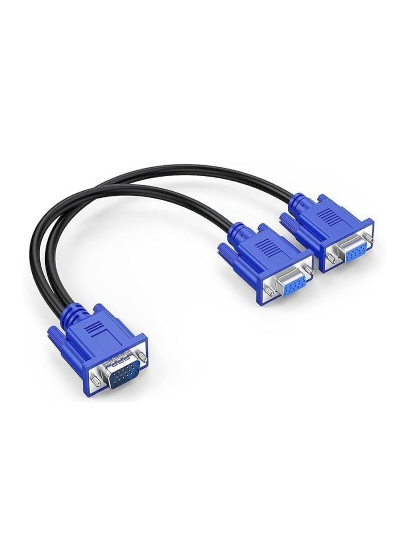 Reacon VGA Splitter Cable 1 Male to 2 Female – Dual Monitor Y Adapter for Screen Duplication (1 Ft, No Extension) - Image 1